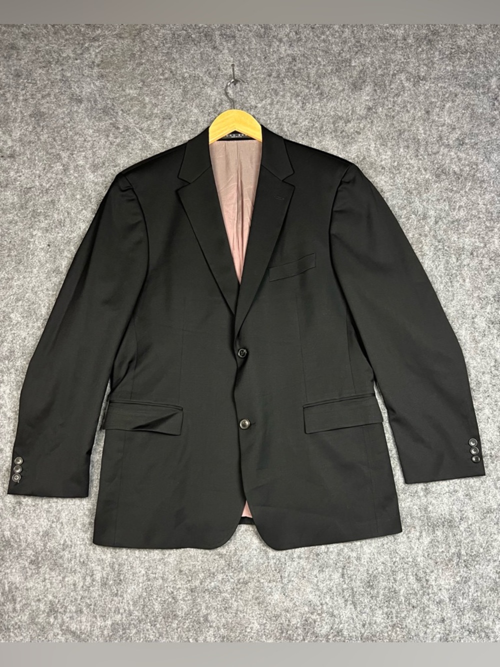 Hugo Boss Blazer Mens 44R Black Single Breast Wool Union Made USA Two Button